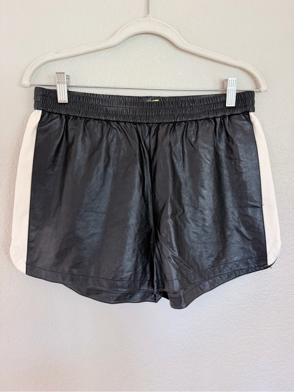 Gianni Bini Black Faux Leather Shorts w/ White Side Stripe